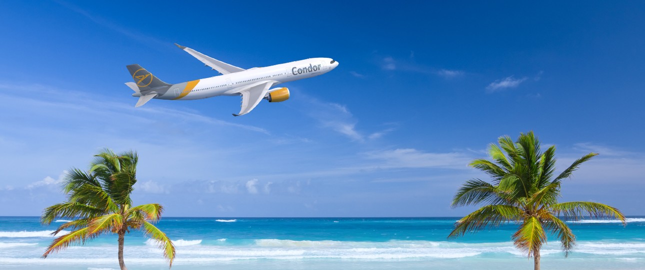 Airbus A330-900 von Condor: So könnte er über dem Strand von Punta Cana aussehen.