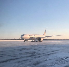 Die Boeing 77 in Goose Bay: Eisige Temperaturen.