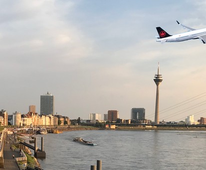 A321 XLR von Air Canada über Düsseldorf (Montage): Die Airline hat 18 potenzielle Ziele für den Airbus in Europa ausgemacht.