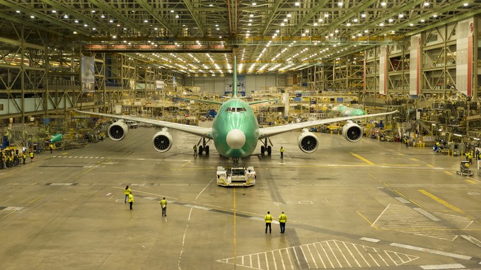 Die allerletzte Boeing 747 im Produktionshangar in Everett bei Seattle.