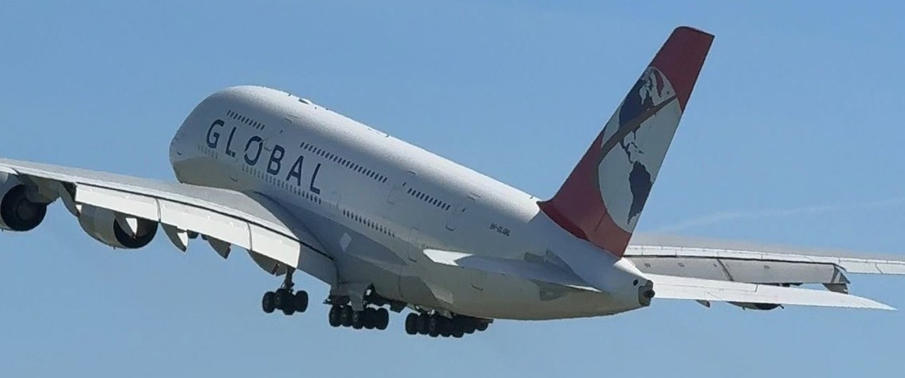 Der Airbus A380 von Global Airlines auf einem Foto aus dem Jahr 2025: War schon lange nicht mehr in der Luft.