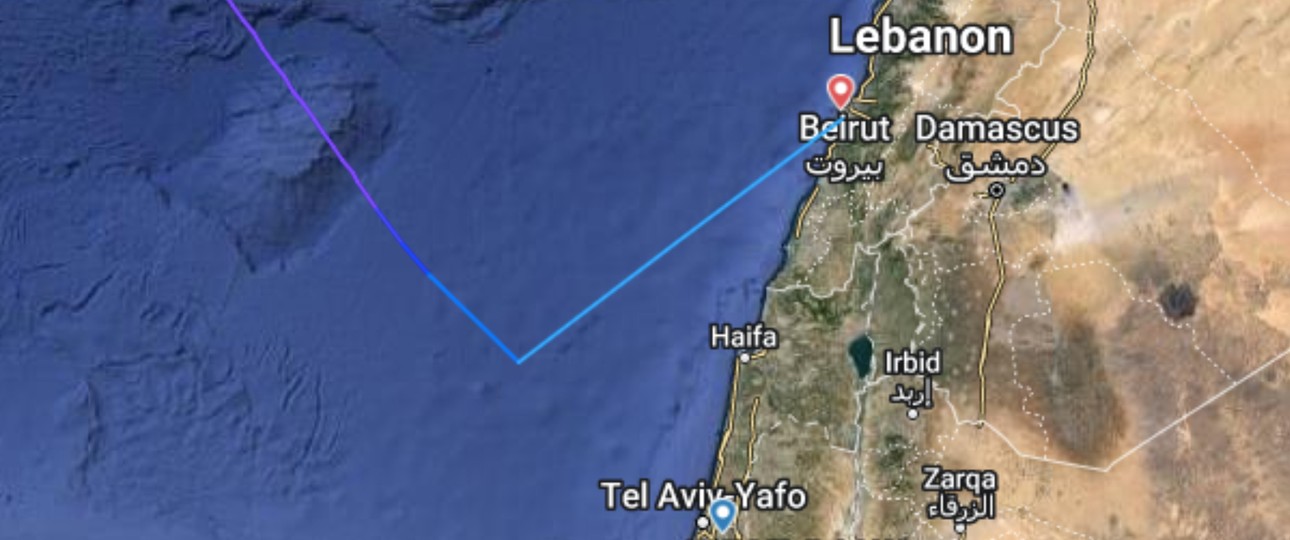 Angezeigte Flugroute des Lufthansa-Fluges FRA - TLV am 10. Februar: Nicht richtig.