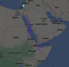 Route des Arkia-Fluges: Das erste Mal führte sie über Saudi-Arabien.