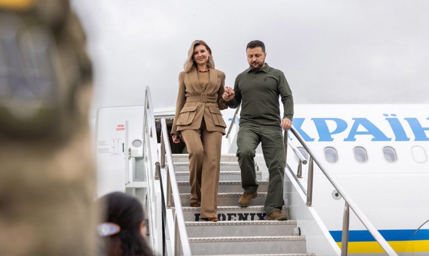Volodymyr Zelensky und seine Frau nach der Ankunft in New York: Mit dem eigenen Flugzeug unterwegs.