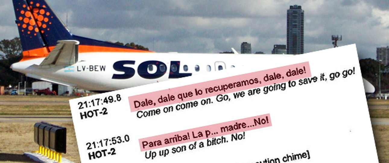 Saab 340A von Sol Líneas Aéreas und Ausriss aus dem Protokoll: Tragischer Unfall.