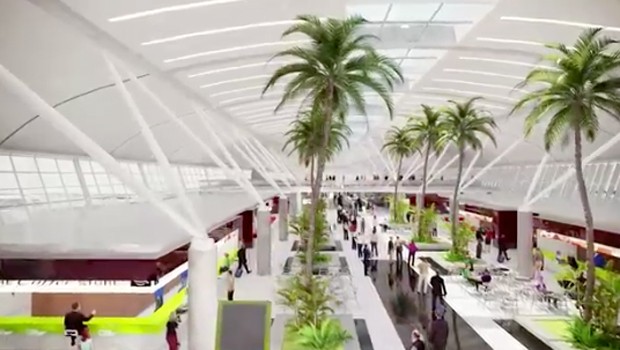 Die Flora der Umgebung findet im Innern wie der Abflugshalle ihre Forsetzung.