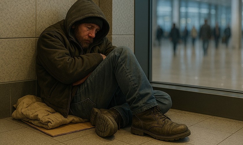 Obdachloser am Flughafen (Symbolbild): Das Terminal bietet Schutz.