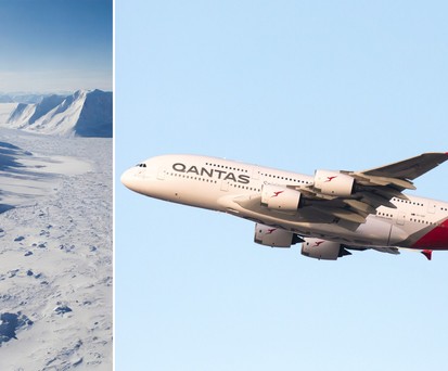 Antarktis und Airbus A380 von Qantas: Chancen auf einen ganz besonderen Ausblick.