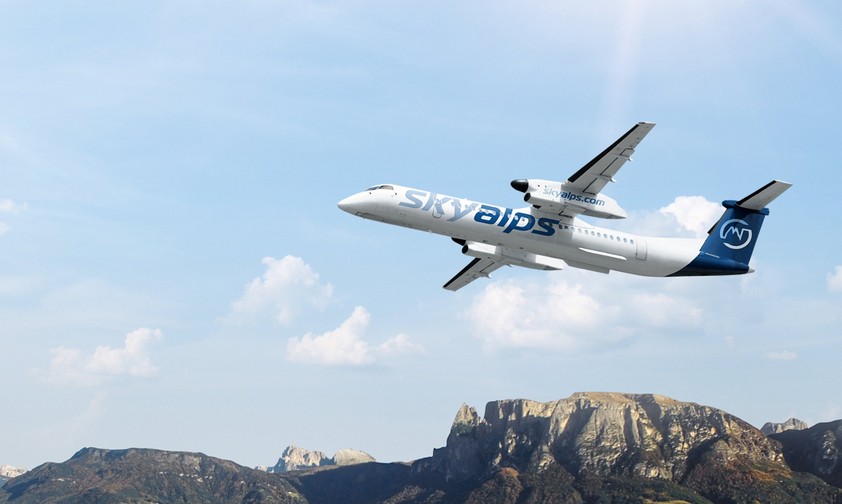 Dash 8 in den Farben von Sky Alps: Erstflug in Sicht.