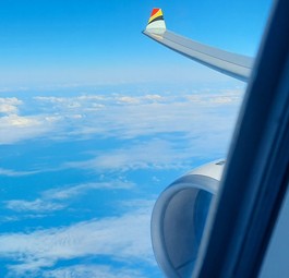 Blick aus dem Fenster eines Jets von Air Belgium: Die Airline hat schon wieder Schwierigkeiten.