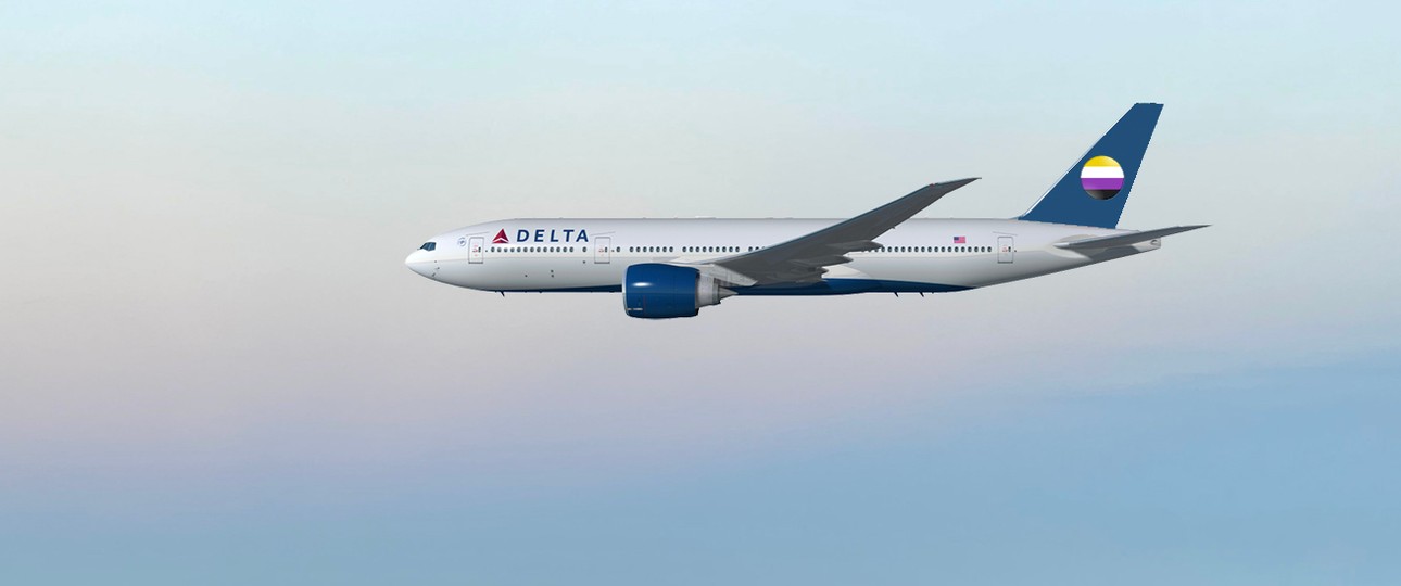 Flieger von Delta mit non-binärer Flagge: Die Airline stellt um.