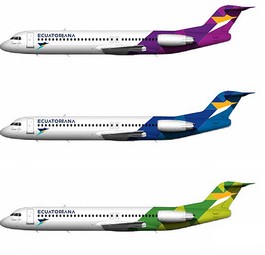 Farbschema von Ecuatoriana Airlines: Die Airline setzt auf Boeing 717, zeigt ihr Design aber anhand von Fokker 100.