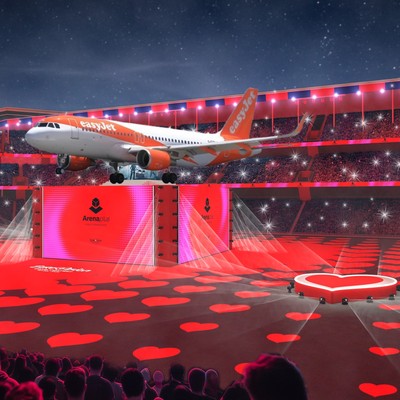 Airbus von Easyjet auf ESC-Bühne: Die Airline ist Sponsorin.