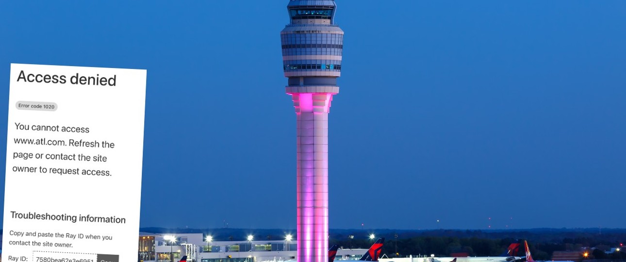 Airport Atlanta und ein Screenshot der nicht erreichbaren Webseite: Reisende müssen sich woanders informieren.