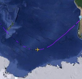 Qantas-Flug QF27 von Sydney nach Santiago de Chile am 16. April 2024: Manchmal geht es auch näher an die Antarktis heran.