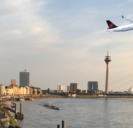 A321 XLR von Air Canada über Düsseldorf (Montage): Die Airline hat 18 potenzielle Ziele für den Airbus in Europa ausgemacht.