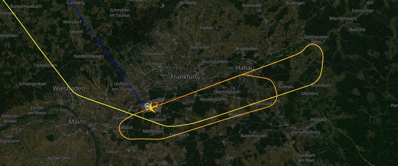 Flug NH203 am frühen Morgen des 3. Juli über Frankfurt: Musste ein Mal durchstarten und eine Extrarunde drehen.