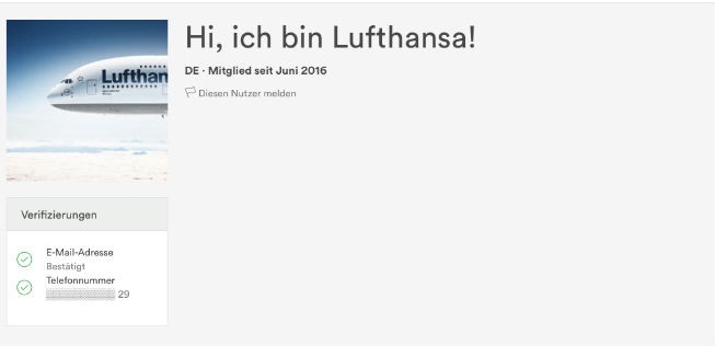 Das Profil der Airline.