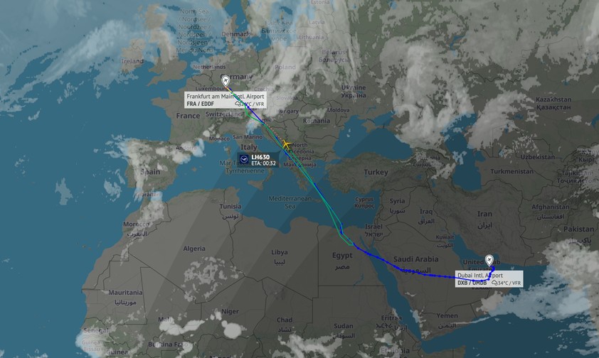Lufthansa-Flug LH630: Auf dem Weg nach Dubai umgekehrt.