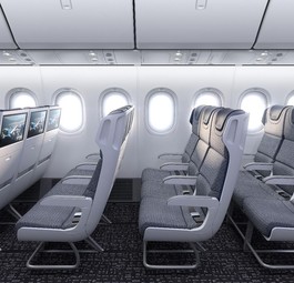 Dünnere Wände sollen für mehr Platz in der Kabine der Boeing 777X sorgen, LED-Beleuchtung für eine gute Stimmung.