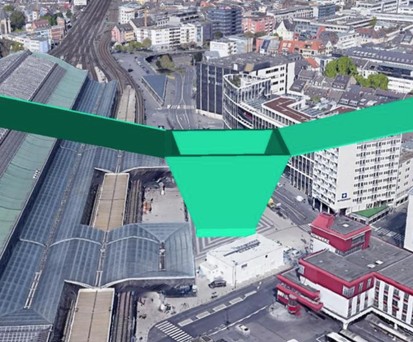 Beispiel Bahnhof Köln: So könnte ein Vertiport dort aussehen.