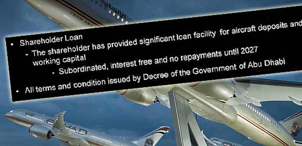 Flugzeugmodelle von Etihad, Ausriss aus dem Dokument: Hoher Kredit vom Staat.