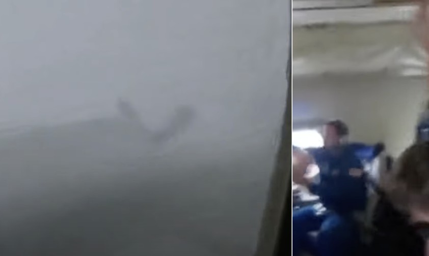 Blick aus dem und ins NOAA-Flugzeug: Auf dem Weg in den Hurrikan Milton.
