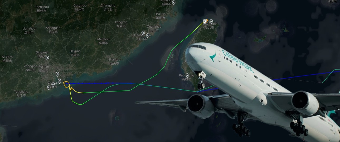 Eine Boeing 777-300 ER von Cathay Pacific und die Flugroute: Wirklich lange im Flugzeug.