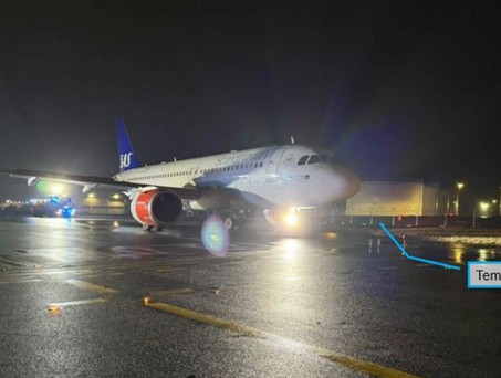 Airbus A320 Neo von SAS: Das Flugzeug nach dem es kurz vor dem Flughafenzaun zum Stehen gekommen site:airliners.de. 