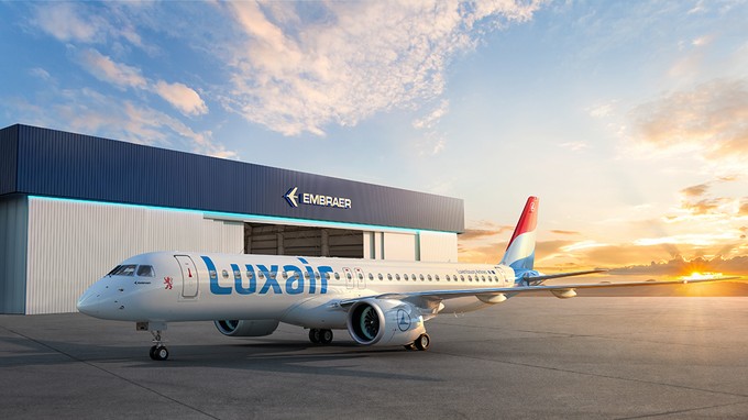 Zwei weitere Bilder - diese offenbar computergeneriert - zeigen das Design der Embraer E195-E2 von Luxair.