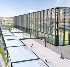 Visualisierung der neuen Ankunftshalle am Flughafen London Stansted: Sie entsteht direkt neben dem bisherigen Terminal.