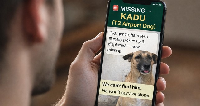 In Dehli wird ein Straßenhund vermisst: Das ist einer von zahlreichen Tweets. 