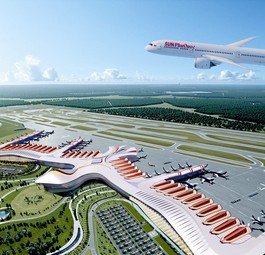 Boeing 787 von Sun Phu Quoc Airways über dem neuen Flughafen Phu Quoc (Computerskizze): Bald WIrklichkeit.