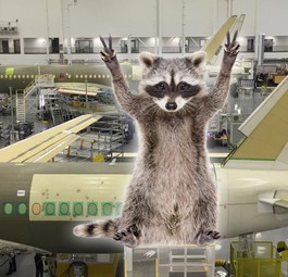 Waschbär und Flugzeugproduktion: Kein gutes Paar.