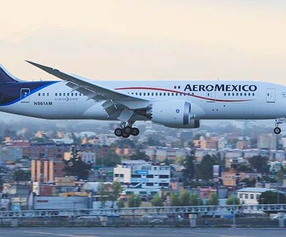 <strong>Platz 9: </strong>Mexiko. Der Inlandsverkehr liegt aktuell bei <strong>56 Prozent </strong>des Vorjahresniveaus. Hier zu sehen, eine Boeing 787 von Aeromexico im Anflug auf Mexico City.