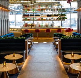 British Airways zeigt das neue Design ihrer Lounges: So soll die Bar künftig in Miami aussehen.