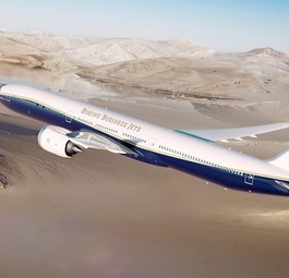 Visualisierung der Boeing 777X in der Business-Jet-Variante: Bis zu 21.570 Kilometer Reichweite.