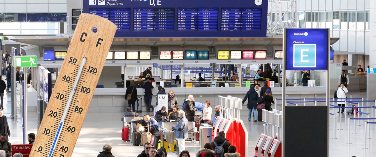 Terminal des Flughafens Frankfurt: Diesen Winter wird es weniger warm sein.