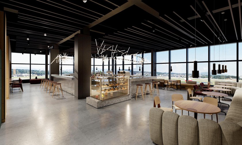 Darstellung der neuen Senator-Lounge im Dock B: Swiss baut neue Lounges am Flughafen Zürich.