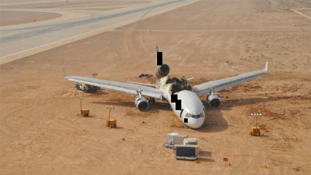 Die MD11 von Lufthansa Cargo: Totalschaden (Indentifikationsmerkmale von der Behörde eingeschwärzt).