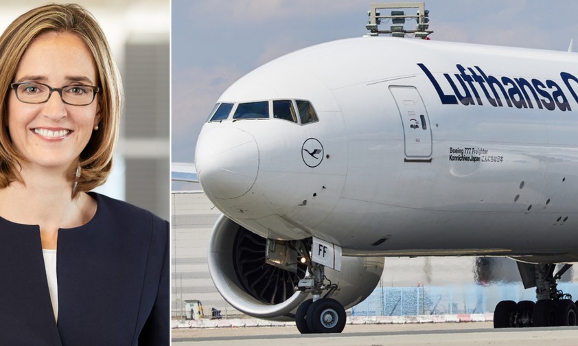 Dorothea von Boxberg und eine Boeing 777 F von Lufthansa Cargo.
