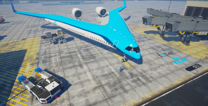 ... des Flugzeugprojekts Flying V, an dem die Technische Universität Delft mit KLM arbeitet.