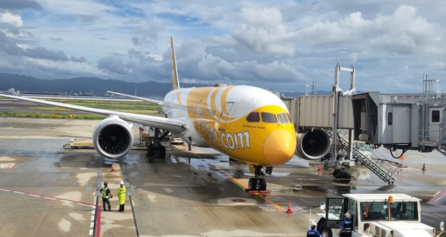 Boeing 787 von Scoot am Gate: Der Mann wurde nach der Ankunft verhaftet.