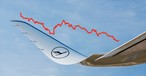 Winglet und Börsenkurs von Lufthansa Group in den letzten zwölf Monaten: Abwärtstrend.