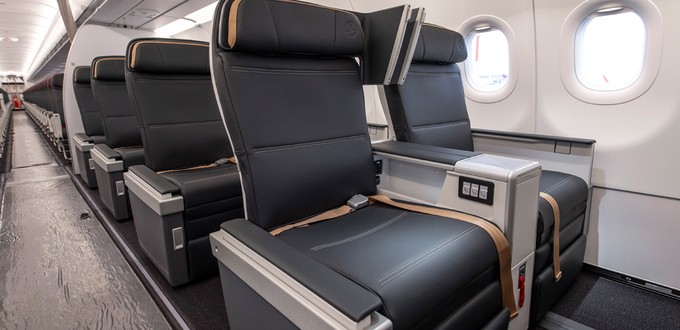 Hier sind Turkishs neue Business-Class-Sitze im A321 Neo zu sehen, den die Fluglinie Mitte Juli von Airbus erhalten hat. Der Flieger ...