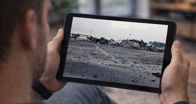 Das Bild, das angeblich den zerstörten Airbus A340 von Mahan Air zeigt: Lässt sich nicht unabhängig verifizieren.