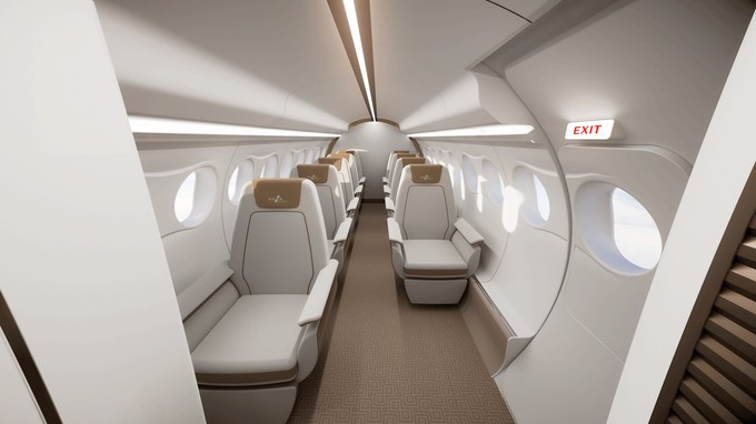 Eine Kabine mit acht Passagieren in der Lounge-Konfiguration.