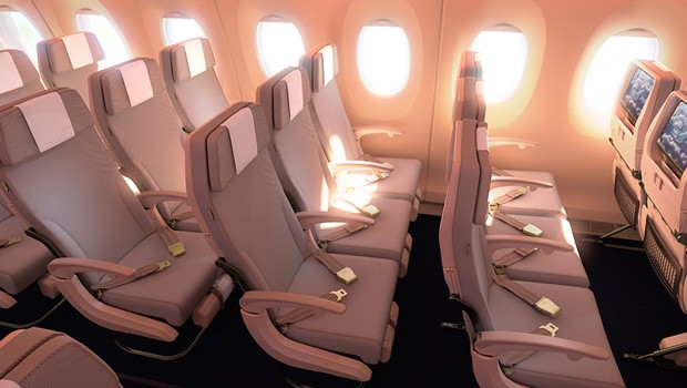 Auch in der Economy sorgen die extra großen Fenster des Airbus A350 für bessere Aussicht.