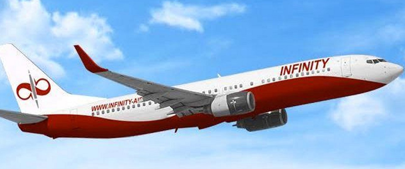 Visualisierung: Auf dem Heck ist das Logo von Infinity Airlines zu erkennen.