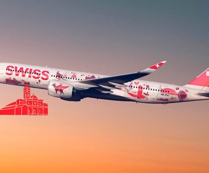 Die Wanderlust-Lackierung auf dem Airbus A350 von Swiss: Neckisches Detail.